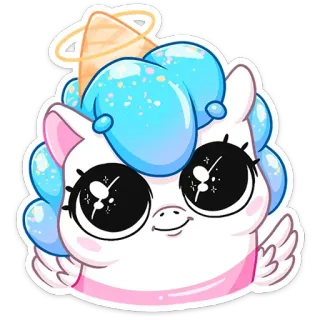 😇 unicórnio, fofo, desenho animado, kawaii, anjo, adorável, brilhante telegram sticker