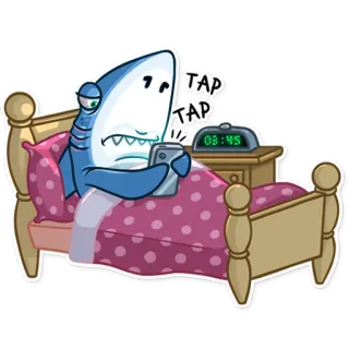 📱 TAP TAP акула, кровать, сон, телефон, будильник telegram sticker