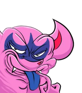 😏 kartun, monster, merah muda, lidah, ekspresi telegram sticker