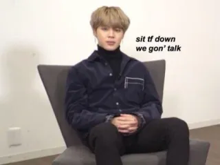 🗣 Jimin sit tf down we gon' talk jimin, bts, meme, kpop, funny, talk telegram sticker