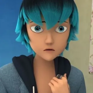 🐍 Luka Couffaine Miraculous: Tales of Ladybug & Cat Noir Cartoon, Animation, blaue Haare, traurig, Teenager telegram sticker