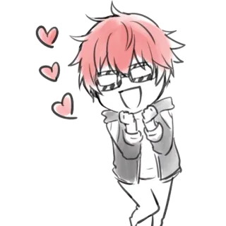 😍 anime, chibi, cartoon, hearts, redhead, glasses telegram sticker