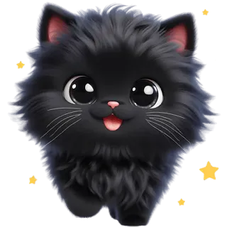 😄 gato, gatinho, fofo, adorável, gato preto, desenho animado, estrelas whatsapp sticker