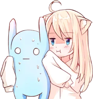😒 Anime, Katzenohren, Blauer Hase, Kawaii, Süß, Erröten telegram sticker