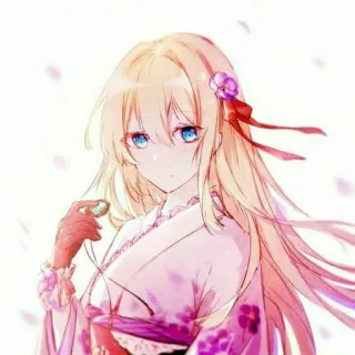 😐 anime, girl, kimono, blonde, flower, cute, manga telegram sticker