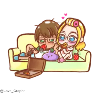🍕 Hoạt hình, Cặp đôi, Pizza, Ghế sofa, Ăn, Đồ ăn vặt, Dễ thương, Thư giãn telegram sticker