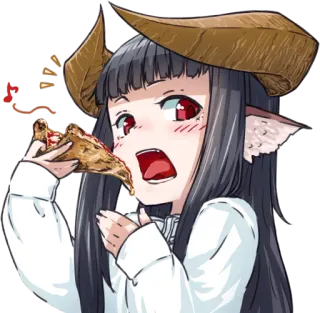 🍕 アニメガール, 食べる, ピザ, 角, 可愛い, アニメ telegram sticker