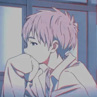 😶 Anime, Chico, Triste, Pensativo, Ilustración telegram sticker