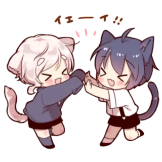 🍓 イェーイ!! gato, anime, chibi, amigos, celebração, mangá telegram sticker