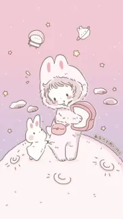🩰 cute, bunny, illustration, child, stars, moon, whimsical, kawaii telegram sticker