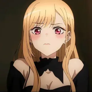 🎃 anime, garota, triste, cabelo loiro, olhos vermelhos telegram sticker