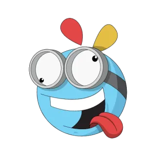 😜 cartone animato, personaggio, goffo, blu, occhi, lingua, divertente, carino telegram sticker