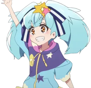 👋 アニメガール, 漫画, 青髪, 可愛い, かわいい, 星, 笑顔 telegram sticker