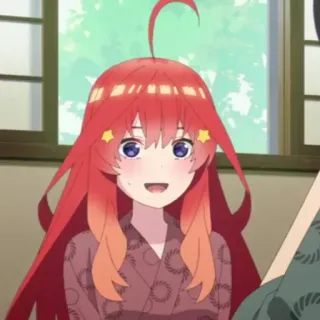 ☕️ Itsuki Nakano The Quintessential Quintuplets anime, garota, cabelo ruivo, sorriso, personagem telegram sticker