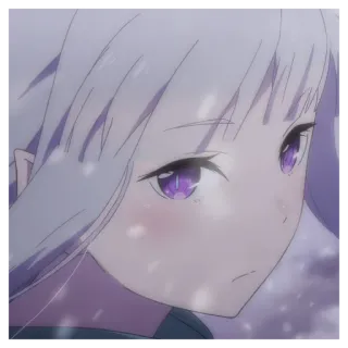 ☁️ anime, chica, ojos morados, pelo blanco, triste, retrato, ilustración whatsapp sticker