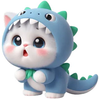 😯 猫, 恐竜, コスチューム, かわいい, 動物, 漫画 telegram sticker