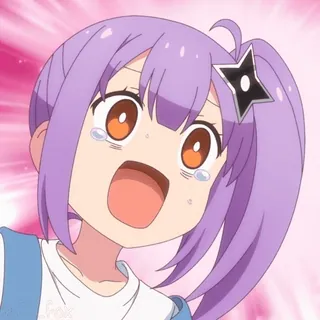 😳 Anime, Postać, Płacząca, Kobieta, Kreskówka, Fioletowe włosy, Zmartwiona, Krzycząca telegram sticker