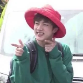 😄 Jin kpop, cantante, persona, cappello, sorriso, musica telegram sticker