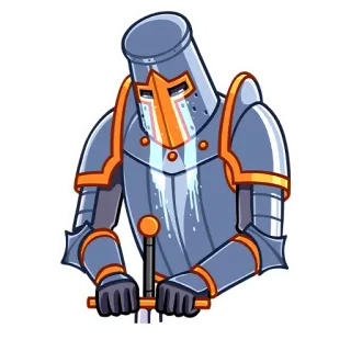 😭 knight, armor, sword, medieval, cartoon, character telegram sticker
