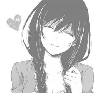 ❤ anime girl, cute, heart, cartoon, grayscale, happy, smiling telegram sticker
