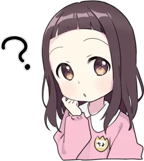 🤔 anime, desenho animado, garota, ponto de interrogação, pensando, confuso/a telegram sticker