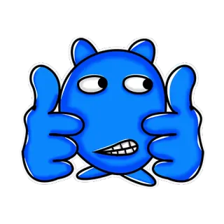👍 blau, Cartoon, Figur, unhöflich, beleidigende Geste, Daumen runter telegram sticker