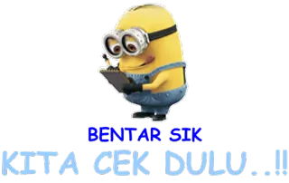 👍 Minion Despicable Me BENTAR SIK
KITA CEK DULU..!! minion, despicable me, cartoon, animated, funny, character telegram sticker