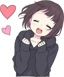😍 Fille anime, Coeurs, Mignon, Joyeux, Dessin animé, Kawaii, Illustration whatsapp sticker