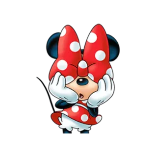 😮 Minnie Mouse Minnie Mouse, personaggio dei cartoni animati, topo, fiocco rosso, pois, Disney, carino telegram sticker