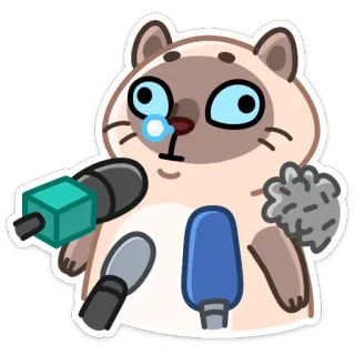 😬 кот, интервью, микрофон, новости, пресс-конференция, мультфильм telegram sticker