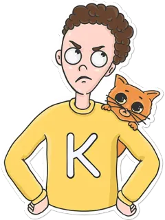 🙄 K Cartone animato, Adesivo, Ragazzo, Gatto, Giallo, Lettera K telegram sticker