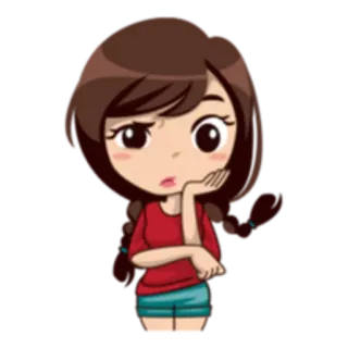😒 Dessin animé, Fille, Pensive, Mignon, Tresses, Brune whatsapp sticker