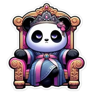 🌟 panda, reina, corona, trono, real, lindo, dibujos animados whatsapp sticker