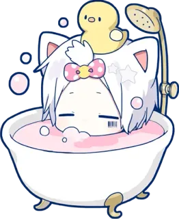 🚿 mignon, chat, bain, canard, kawaii telegram sticker