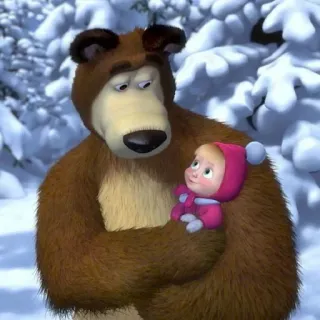 🤗 Masha Masha and the Bear cartoon, beer, winter, schattig, sneeuw, vriendschap telegram sticker