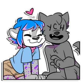 💕 YCH Furry, Cartoon, Anthro, Leuk, Kat, Hond, Liefde whatsapp sticker