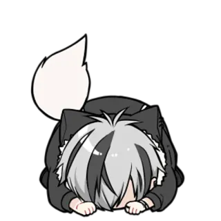😔 anime, chibi, cute, wolf, kawaii, character telegram sticker