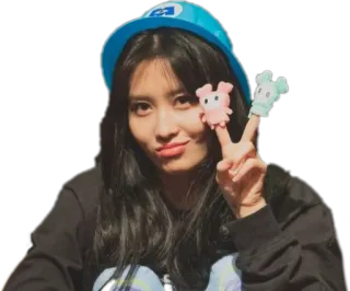 ✌️ Frau, Frieden, Finger, Blau, Hut, Süß, Kpop telegram sticker