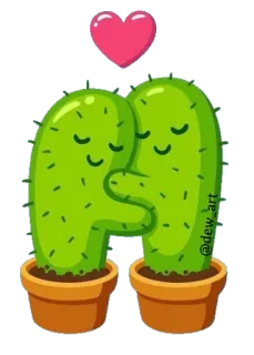 ❤️ @dew_art 선인장, 사랑, 하트, 식물, 귀여운, 만화 telegram sticker