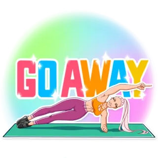 👉 GO AWAY Fitness, Übung, Training, Cartoon, Mädchen, Geh weg telegram sticker
