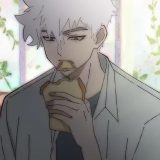 ⏱ Anime, Eten, Sandwich, Cartoon, Wit haar, Ontspannen, Casual telegram sticker