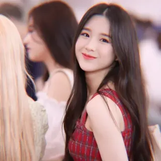 😐 femme, portrait, kpop, fille, rouge, carreaux telegram sticker