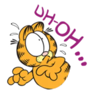 😳 Garfield UH OH... kot, kreskówka, zmartwiony, pomarańczowy, zszokowany, ojoj telegram sticker