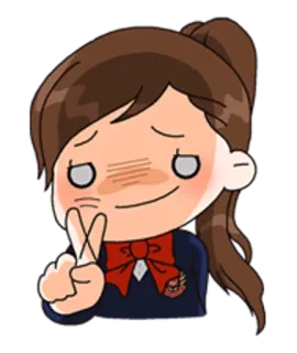🙅 Мультфильм, Девочка, Школьная форма, Знак мира, Милый whatsapp sticker