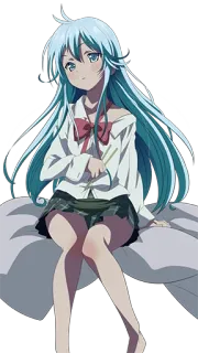 😏 anime, garota, cabelo azul, uniforme escolar, fofa, sentada, cabelo longo telegram sticker