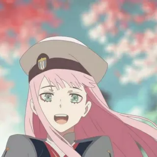 🍭 Zero Two Darling in the Franxx Anime, Zero Two, cabelo rosa, Darling in the Franxx, personagem telegram sticker