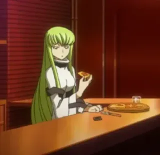 🍕 C.C. Code Geass anime, femmina, pizza, capelli verdi telegram sticker