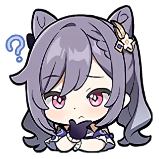 🤔 Keqing Genshin Impact anime, genshin impact, keqing, video game, question mark, chibi whatsapp sticker