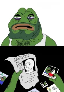 😓 Pepe the Frog, Wojak OBITUARY
RIP
F.Wojak Meme, Pepe la grenouille, Wojak, Nécrologie, triste, Meme internet telegram sticker