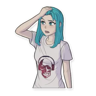 🙉 sticker, anime, meisje, koptelefoon, personage, blauw haar, illustratie telegram sticker